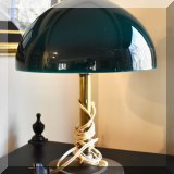 DL05. Green glass shade brass table lamp.